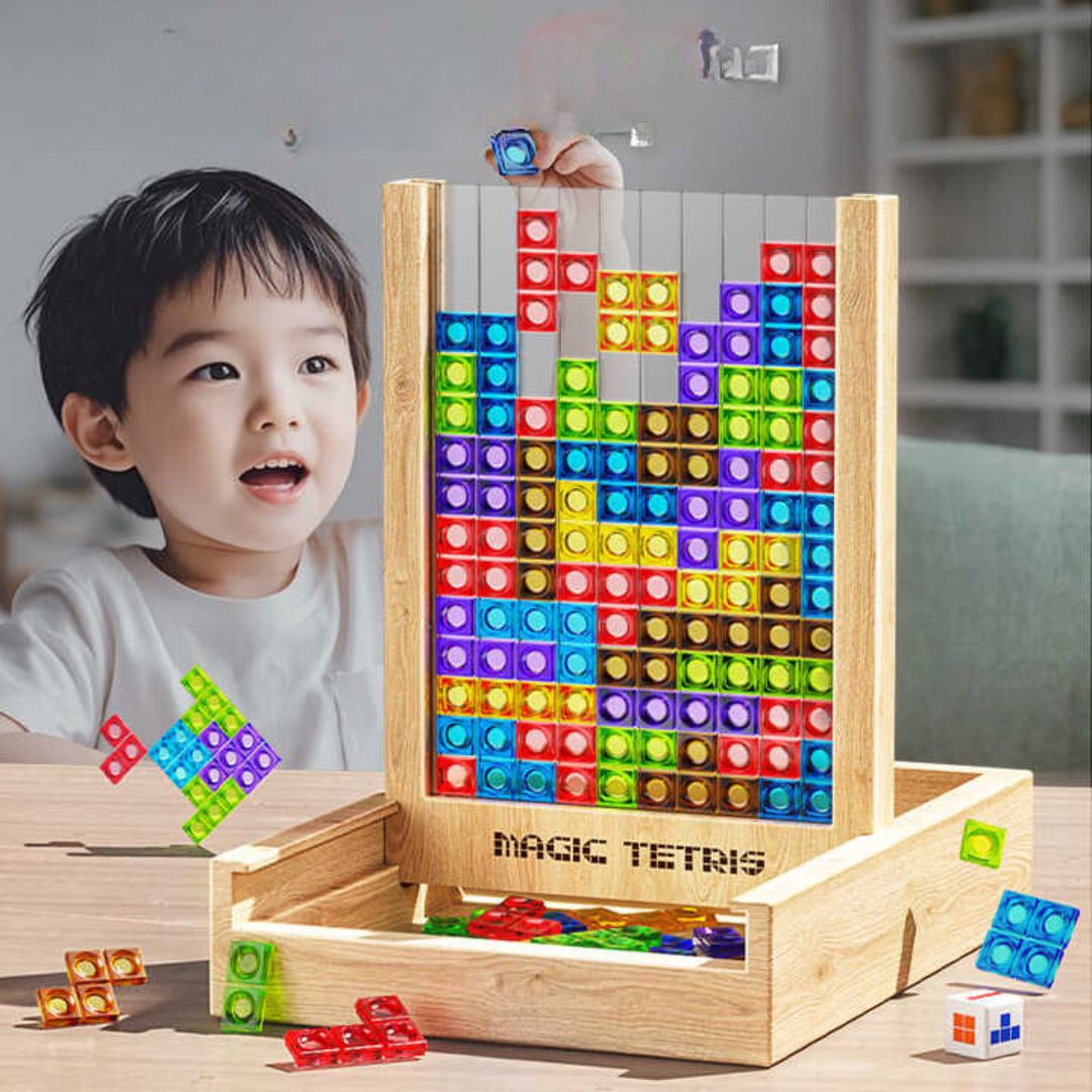 Wooden Tetris Puzzle Board Game for Kids and Adults