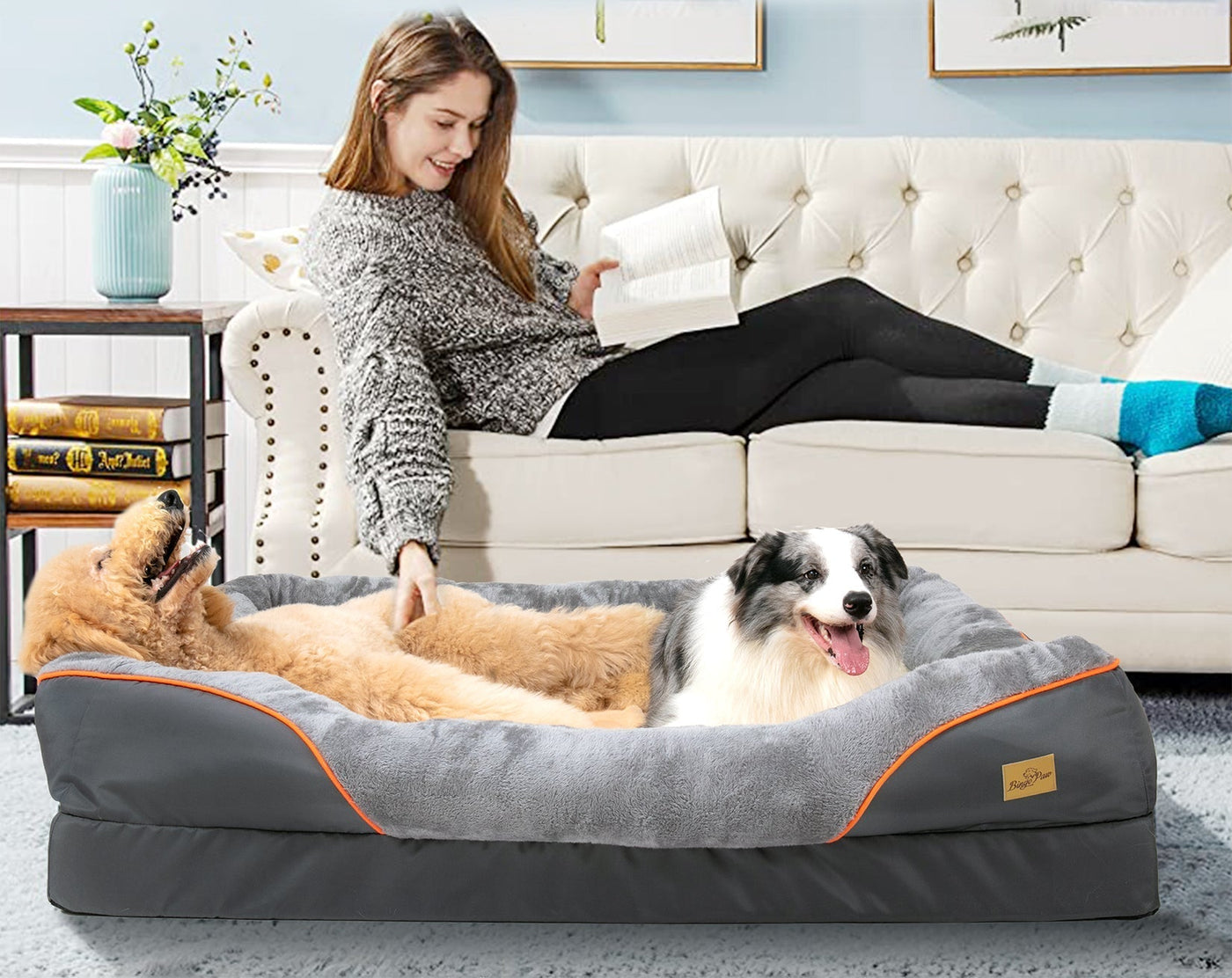 Large Orthopedic Dog Bed with Washable Cover – Gray