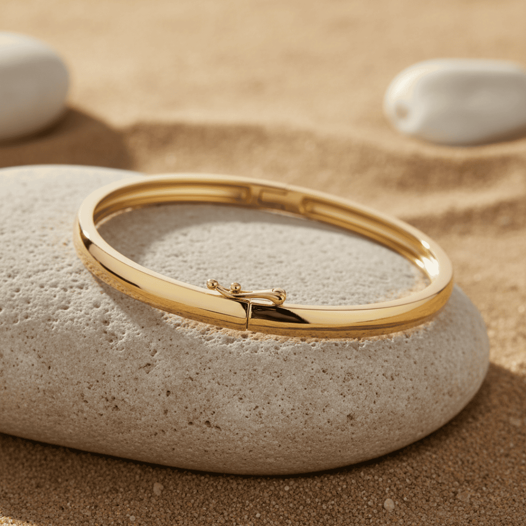 Gold or Rhodium Plated Solid Silver Bangle Bracelet