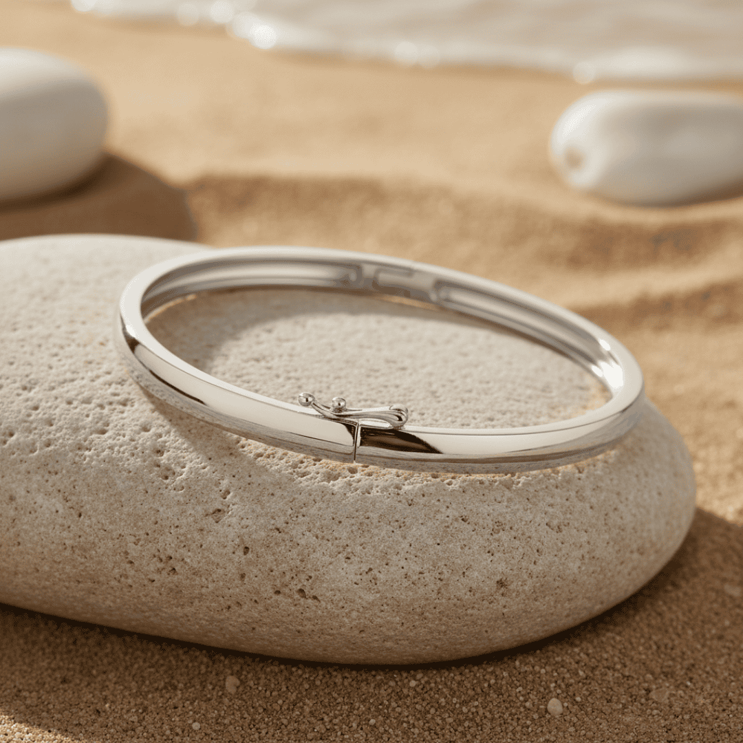 Gold or Rhodium Plated Solid Silver Bangle Bracelet