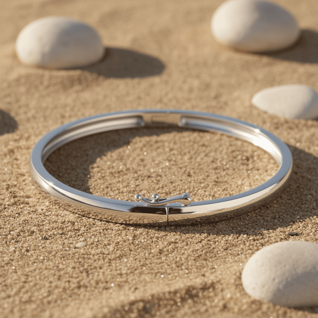 Gold or Rhodium Plated Solid Silver Bangle Bracelet