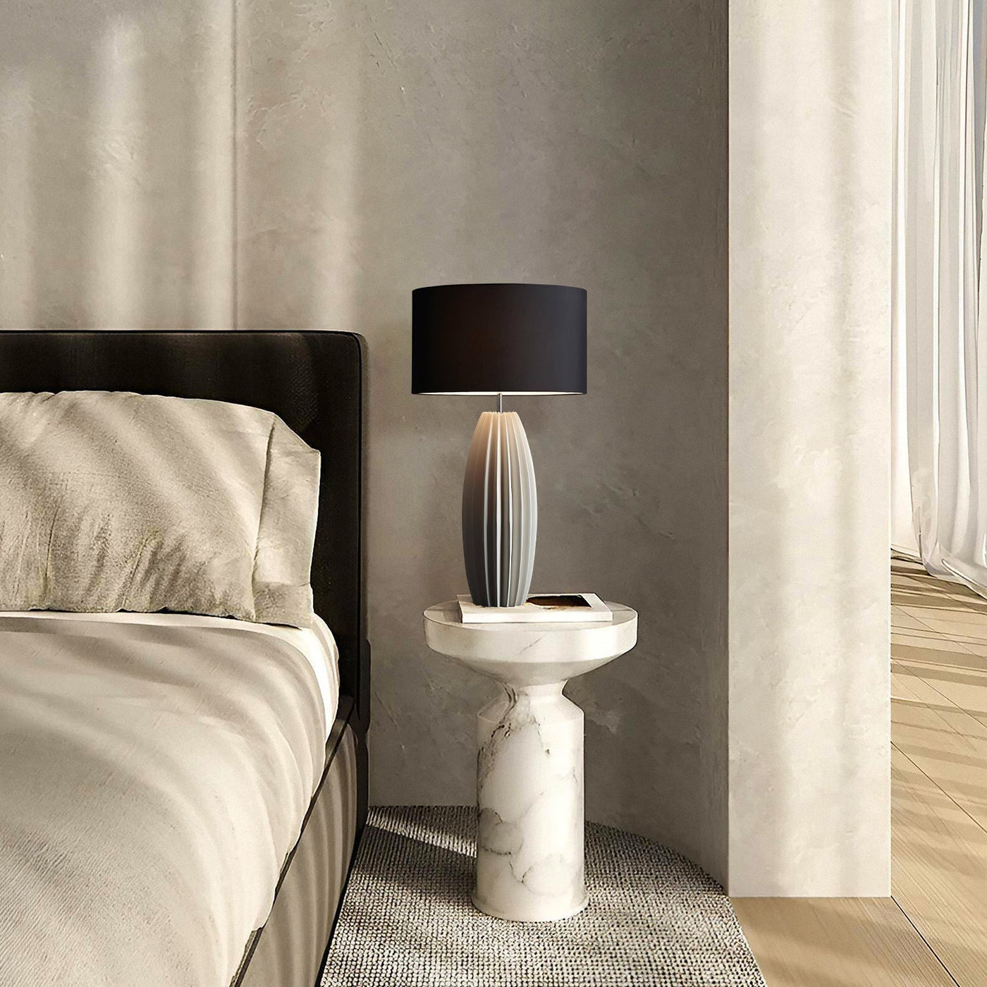 Elegant Layered Table Lamp – Ceramic Base with Fabric Shade