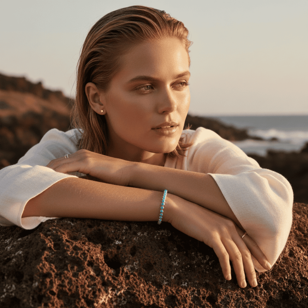 Gold Plated Turquoise Tennis Bracelet for Women