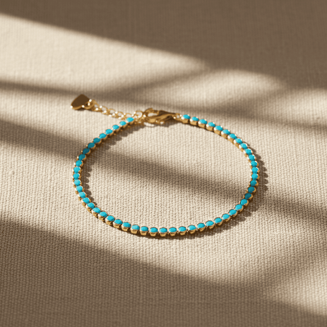 Gold Plated Turquoise Tennis Bracelet for Women
