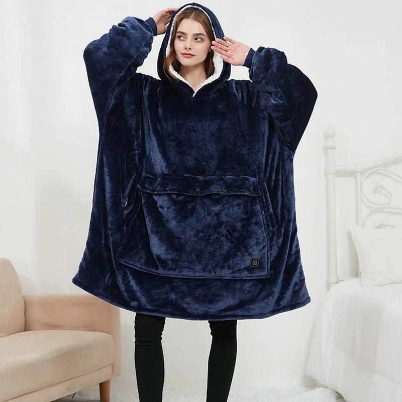USB Heated Blanket Hoodie – Cozy Wearable Flannel Warmth