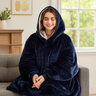 USB Heated Blanket Hoodie – Cozy Wearable Flannel Warmth