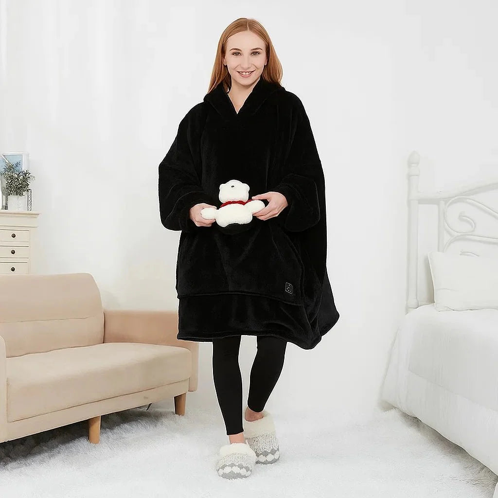 USB Heated Blanket Hoodie – Cozy Wearable Flannel Warmth
