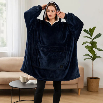 USB Heated Blanket Hoodie – Cozy Wearable Flannel Warmth