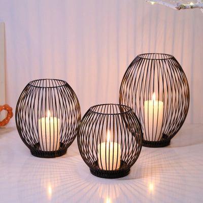 Set of 3 Vintage Black Metal Lantern Candelabras