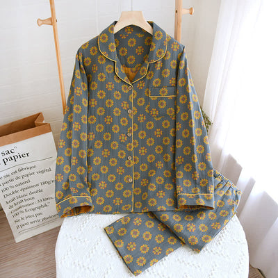 Cotton Sunflower Print Pajama Set for Men & Women