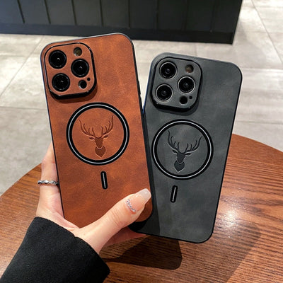 Deer Leather iPhone Case MagSafe Wireless Charging