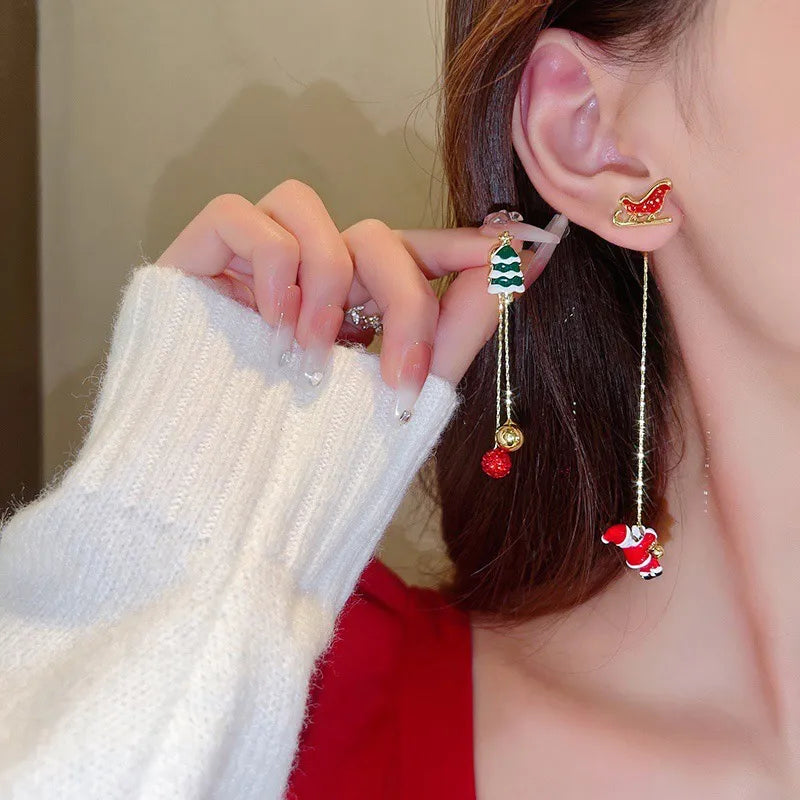 Santa Tassel Earrings Long Christmas Dangle Jewelry