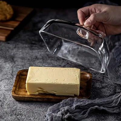 Wooden Butter Dish with Glass Lid – Elegant Tableware