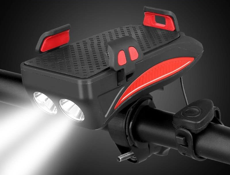 4-in-1 Bike Phone Holder with Powerbank, Light & Horn