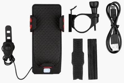 4-in-1 Bike Phone Holder with Powerbank, Light & Horn