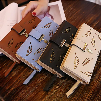 GoldenLeaf PU Leather Wallet with Leaf Charm Design