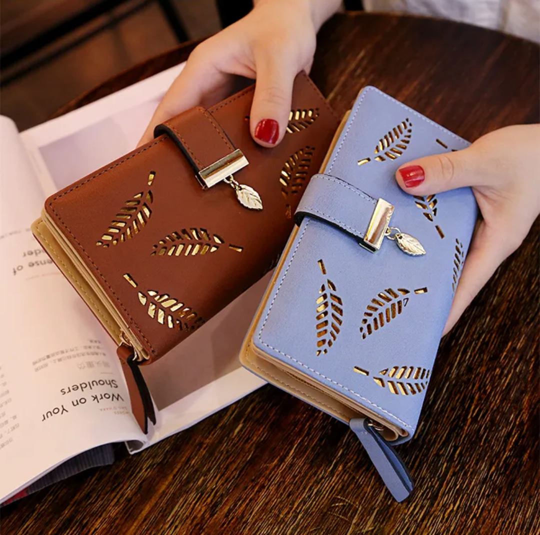 GoldenLeaf PU Leather Wallet with Leaf Charm Design