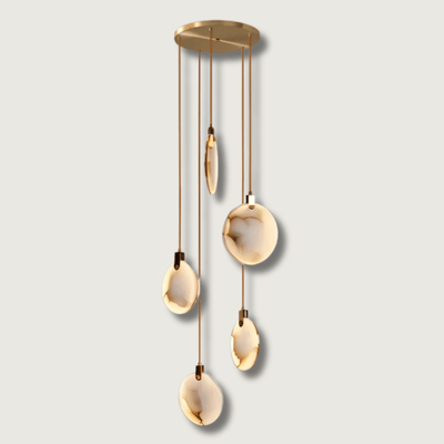 MarbleGlow LED Ring Chandelier – Modern Marble Design