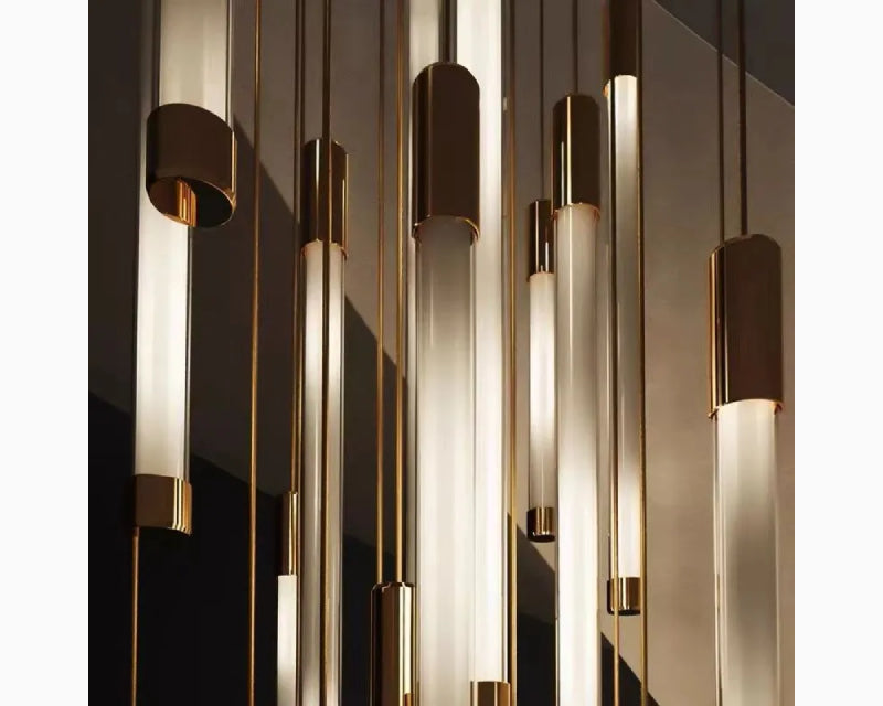 Gold LED Staircase Chandelier – Modern Pendant Light