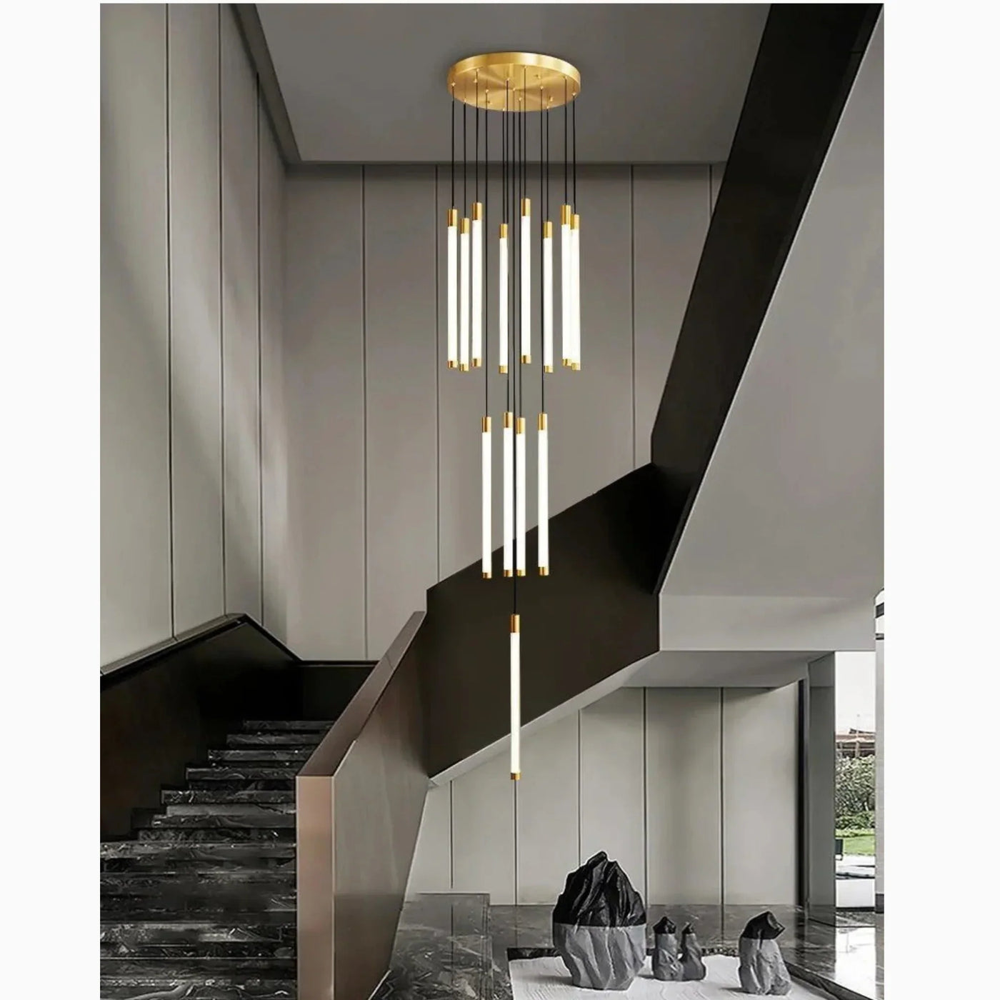 Gold LED Staircase Chandelier – Modern Pendant Light