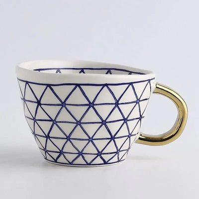 Hand‑Painted Ceramic Mug with Gold Handle