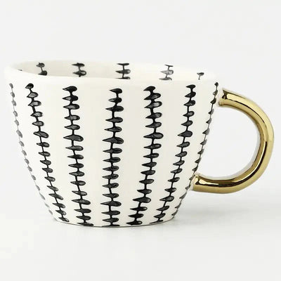 Hand‑Painted Ceramic Mug with Gold Handle