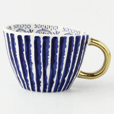 Hand‑Painted Ceramic Mug with Gold Handle