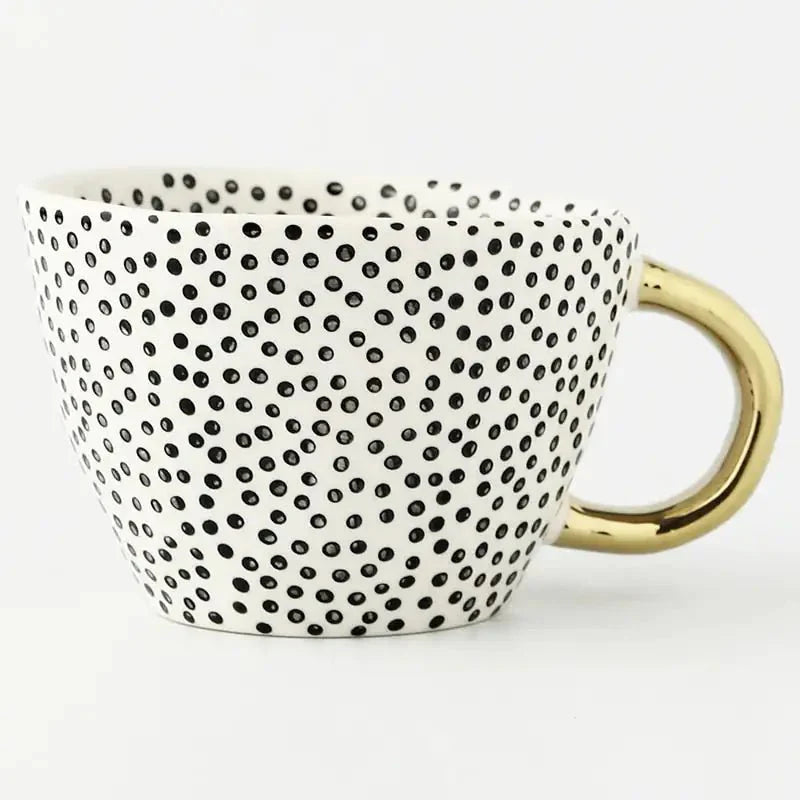 Hand‑Painted Ceramic Mug with Gold Handle