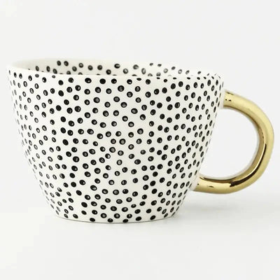 Hand‑Painted Ceramic Mug with Gold Handle