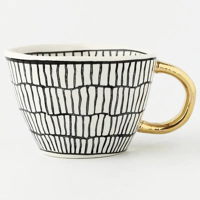 Hand‑Painted Ceramic Mug with Gold Handle