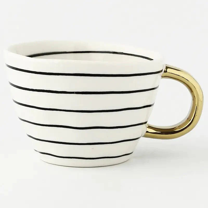 Hand‑Painted Ceramic Mug with Gold Handle