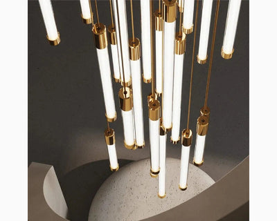 Gold LED Staircase Chandelier – Modern Pendant Light