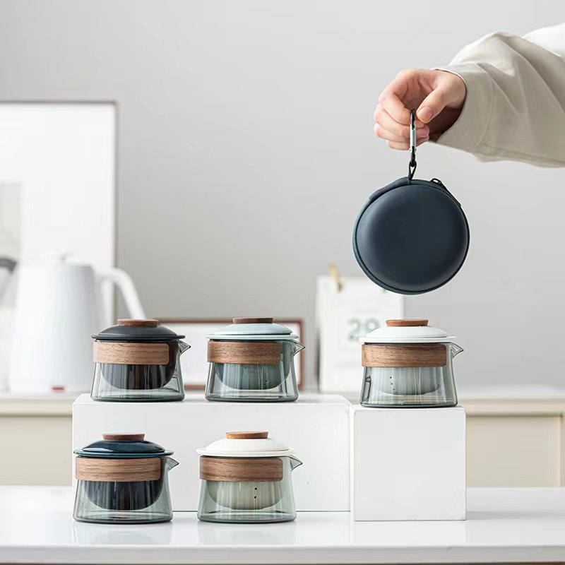 Portable Ceramic Tea Set with Teapot and Cups