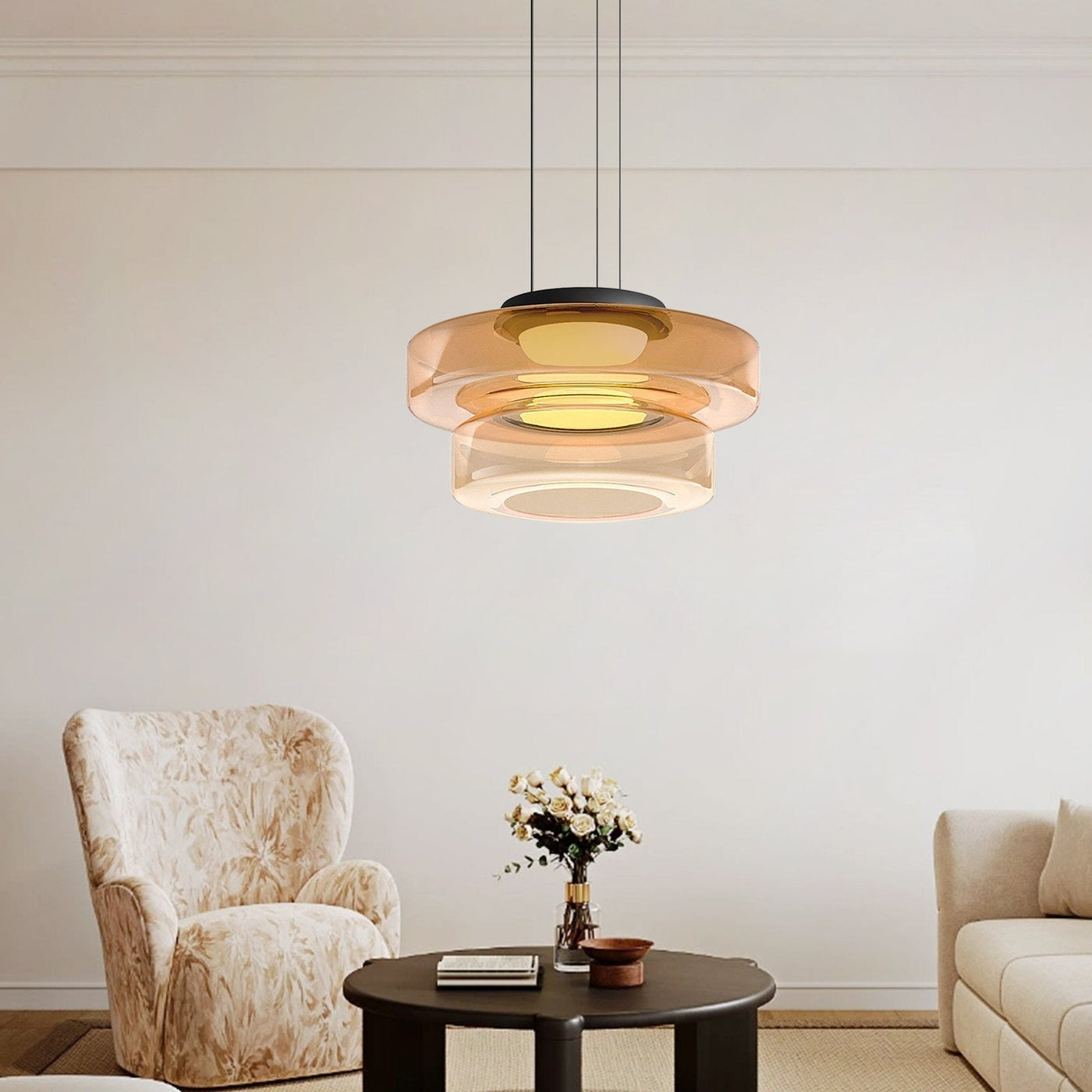 Bauhaus Glass Pendant Light with Warm LED Bulb