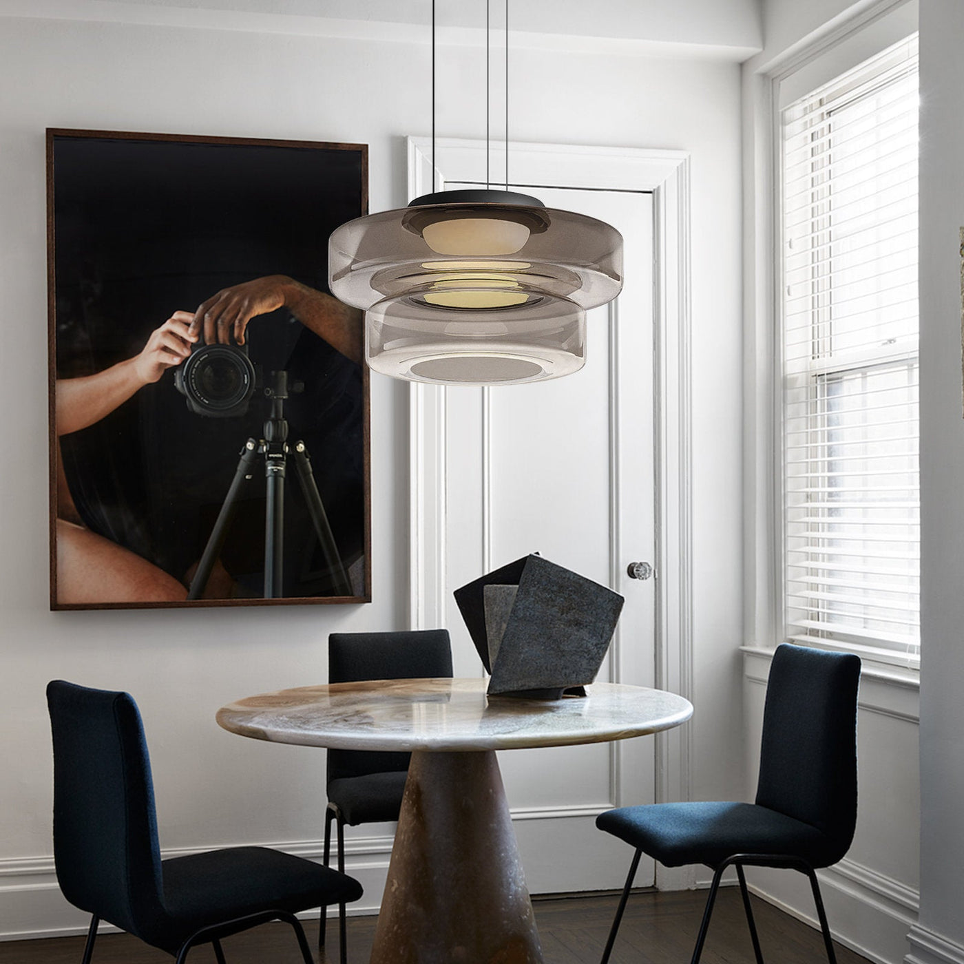 Bauhaus Glass Pendant Light with Warm LED Bulb