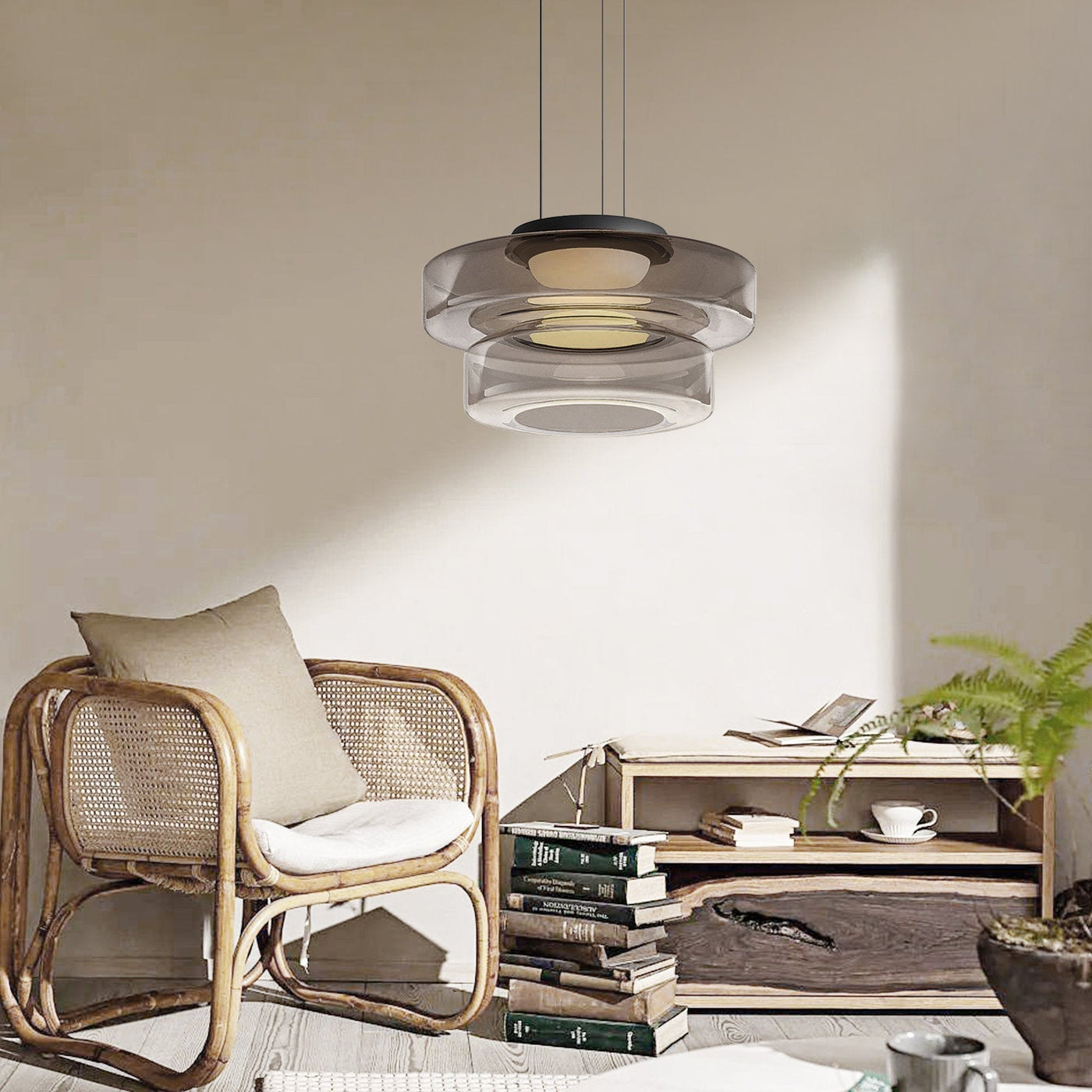 Bauhaus Glass Pendant Light with Warm LED Bulb