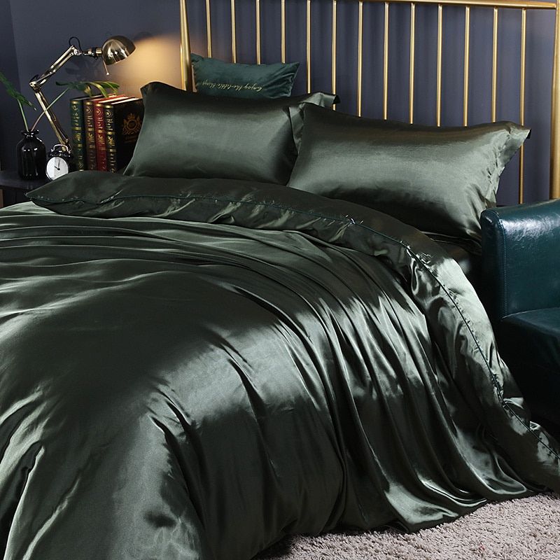 Silk Satin 4-Piece Bedding Set with Duvet Cover