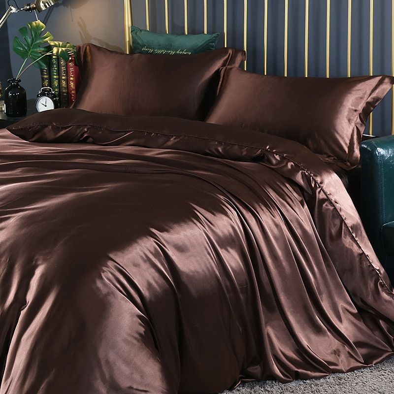 Silk Satin 4-Piece Bedding Set with Duvet Cover
