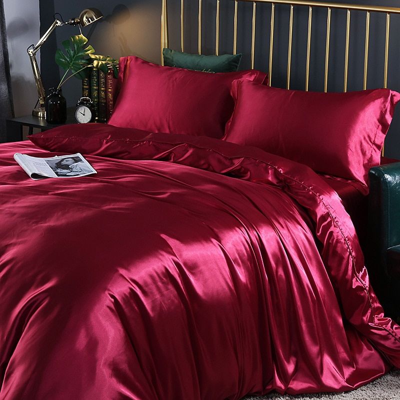 Silk Satin 4-Piece Bedding Set with Duvet Cover