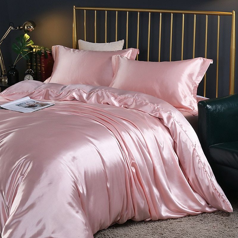 Silk Satin 4-Piece Bedding Set with Duvet Cover