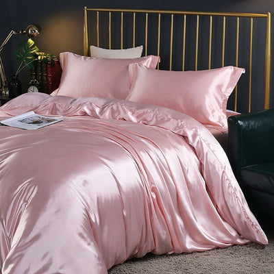 Silk Satin 4-Piece Bedding Set with Duvet Cover