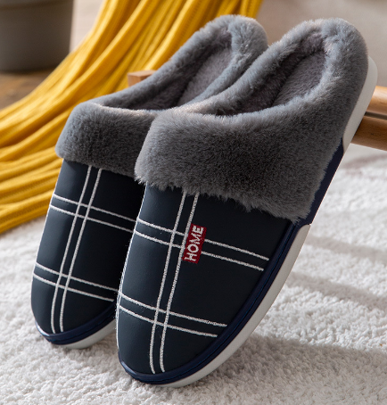 Men’s Warm Plush Slippers with Non-Slip Indoor Sole