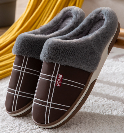 Men’s Warm Plush Slippers with Non-Slip Indoor Sole