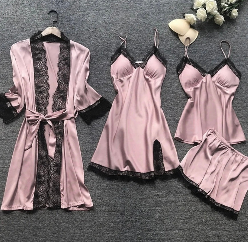 Women’s Satin Pajama Set with Kimono