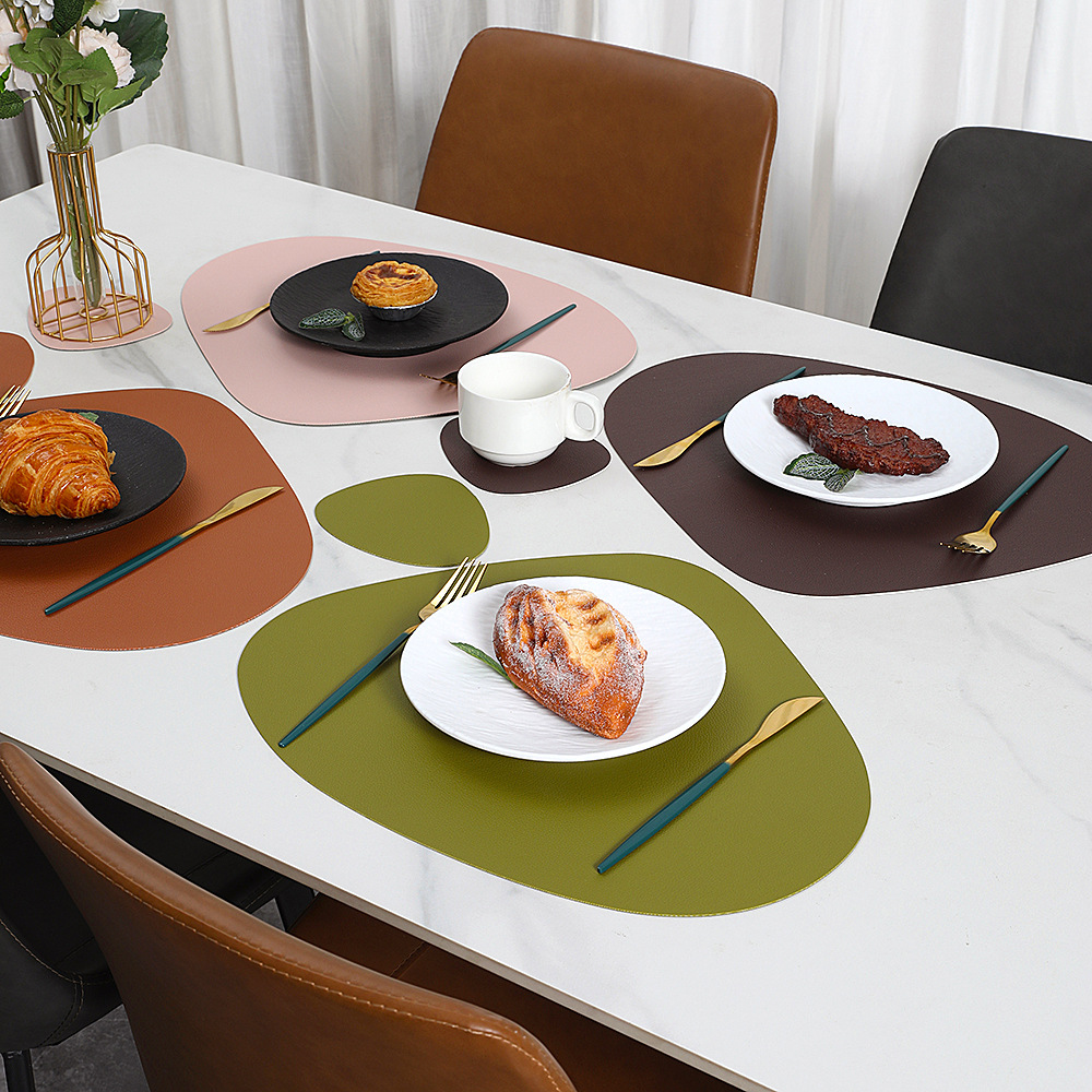 Reversible Waterproof Faux Leather Dining Table Placemat Set