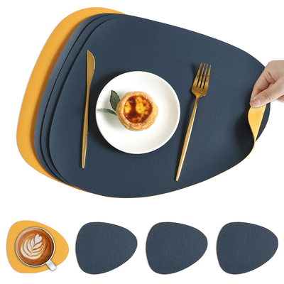 Reversible Waterproof Faux Leather Dining Table Placemat Set