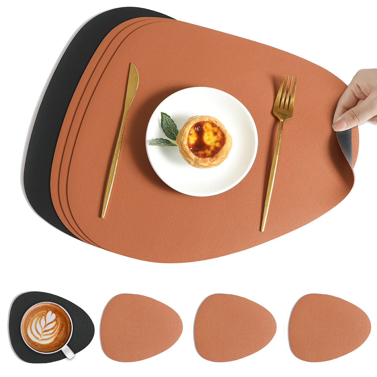 Reversible Waterproof Faux Leather Dining Table Placemat Set