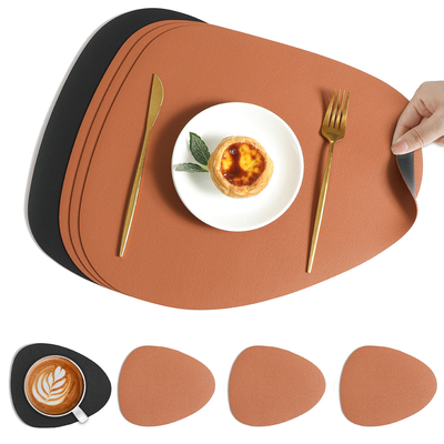 Reversible Waterproof Faux Leather Dining Table Placemat Set
