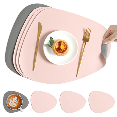 Reversible Waterproof Faux Leather Dining Table Placemat Set