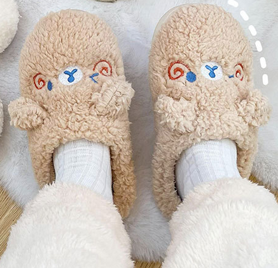 Fluffy Animal Slippers Warm Plush Indoor Shoes for Adults Kids